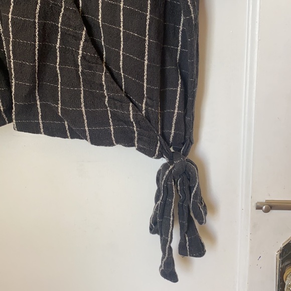 Free People Black Checkered Wrap Top - Picture 3 of 7